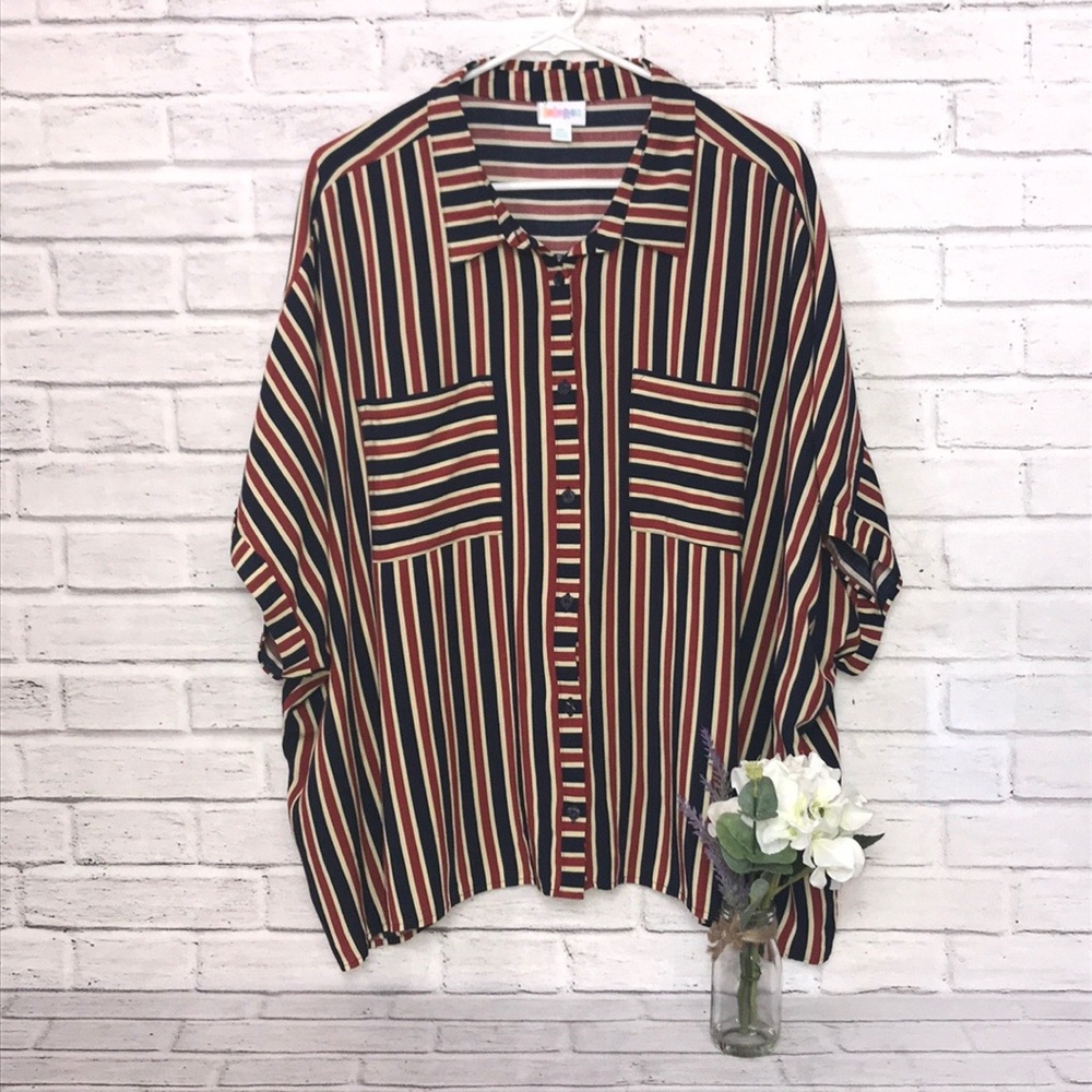 Navy & Red Pin Stripe Button Up